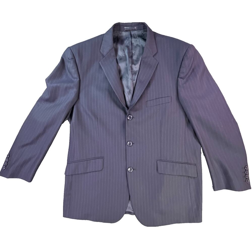 Naldini Mens 44 Wool Blazer Navy Pinstripe Super 150s Italy 3 Button